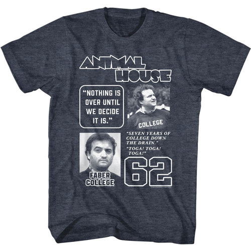 Navy heather Animal House t-shirt featuring Animal House Multi Quote design