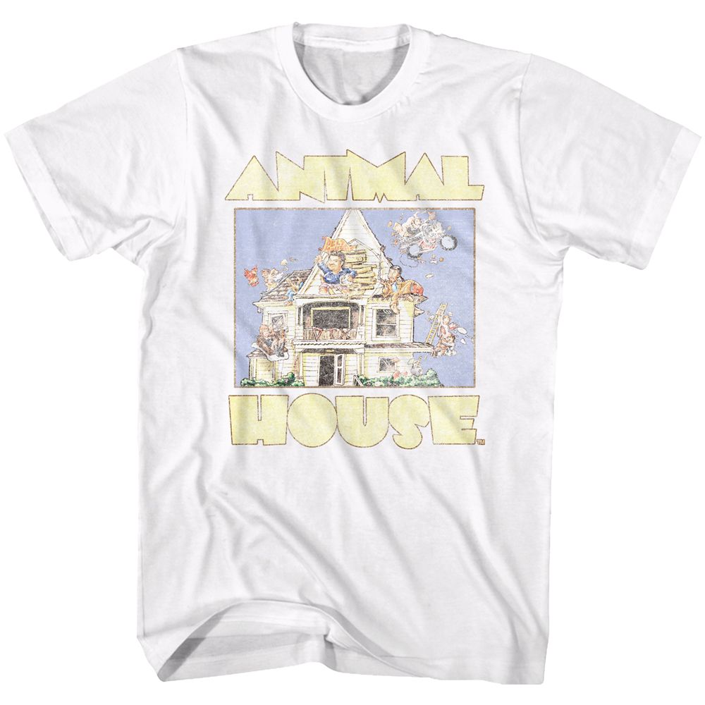 White Animal House t-shirt featuring Animal House Cartoon design