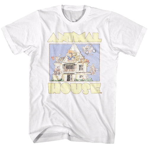 White Animal House t-shirt featuring Animal House Cartoon design