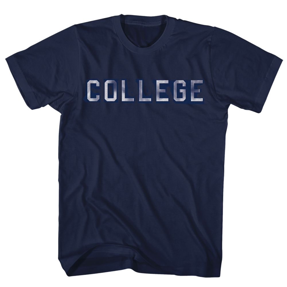 Navy Animal House t-shirt featuring Animal House Distressed COLLEGE Bluto sweatshirt design