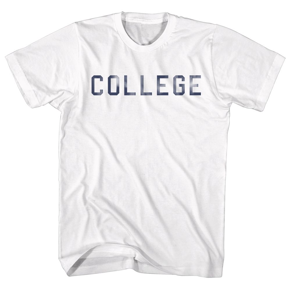 White Animal House t-shirt featuring Animal House Distressed COLLEGE Bluto sweatshirt design