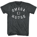 Black heather Animal House t-shirt featuring Animal House Omega House rival fraternity design