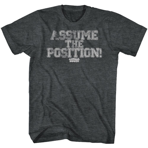 Black heather Animal House t-shirt featuring Animal House Position Yourself design