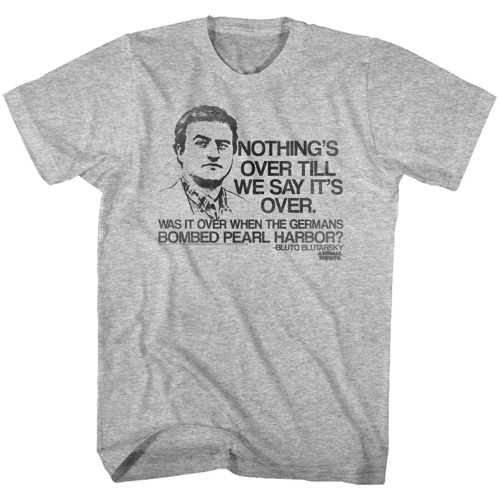 Gray heather Animal House t-shirt featuring Animal House Pearl Harbor Bluto Germans speech design