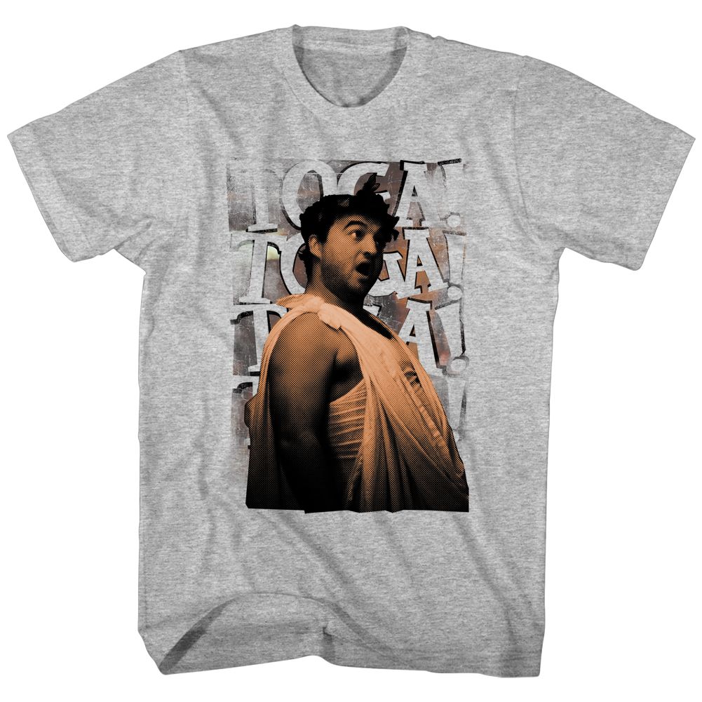 Gray heather Animal House t-shirt featuring Animal House Toga Chant party design