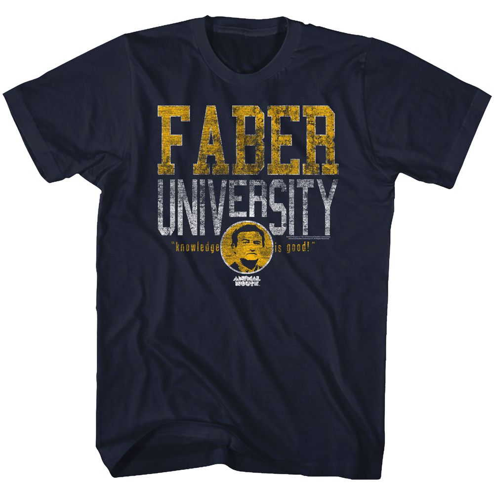 Navy Animal House t-shirt featuring Animal House Faber University official seal design