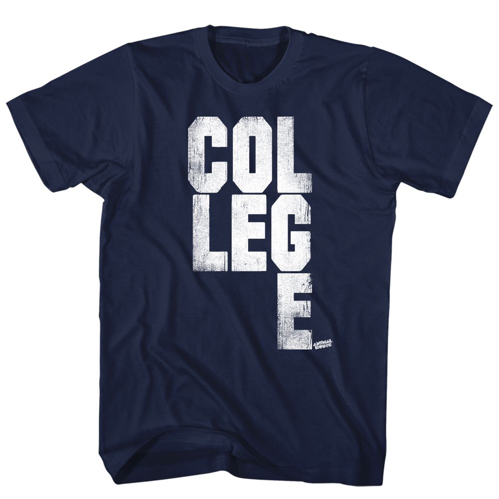 Navy Animal House t-shirt featuring Animal House COLLEGE Scrabble tile design