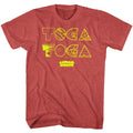 Red heather Animal House t-shirt featuring Animal House Toga 2X double party design
