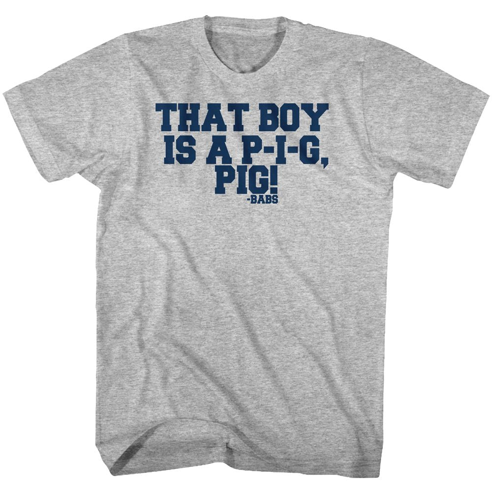 Gray heather Animal House t-shirt featuring Animal House Little Piggie design