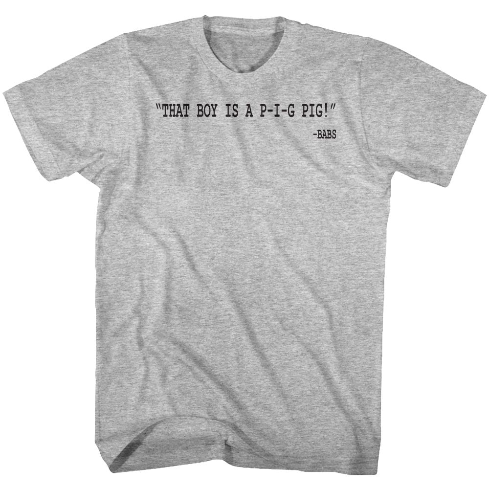 Gray heather Animal House t-shirt featuring Animal House Little Piggie Stayed Home design