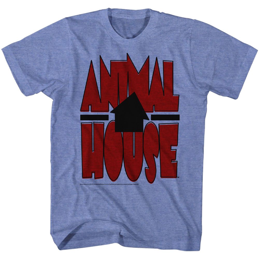 Light blue heather Animal House t-shirt featuring Animal House Tilted House Delta design