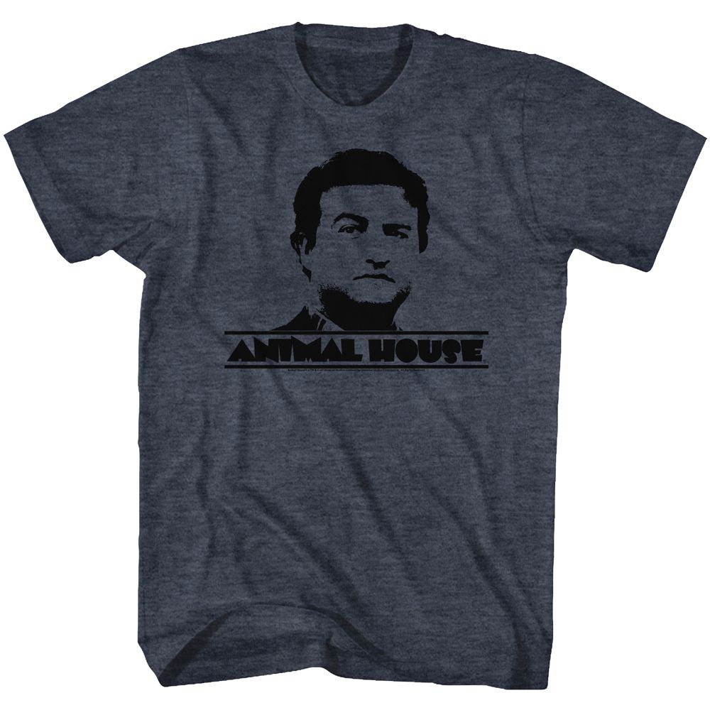 Navy heather Animal House t-shirt featuring Animal House Sunburst psychedelic design