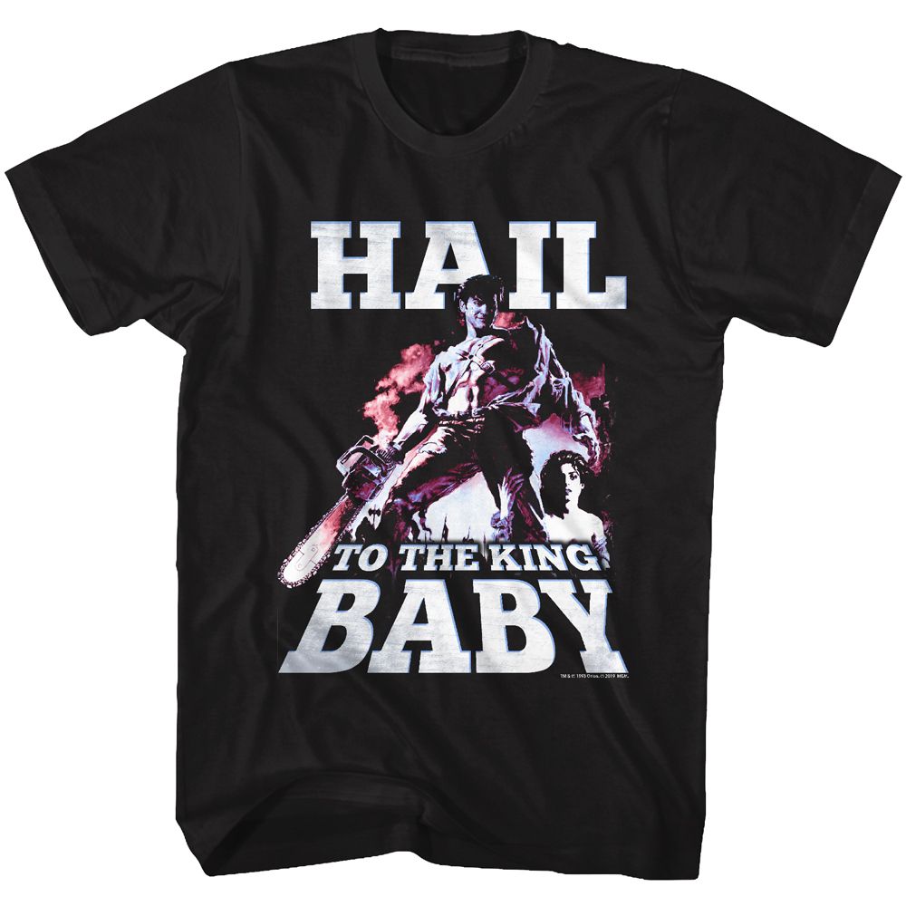 Black Army of Darkness t-shirt featuring Army of Darkness Hail To The King Ash quote design