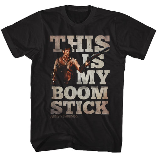 Black Army of Darkness t-shirt featuring Army of Darkness This Is My Boomstick Ash shotgun design