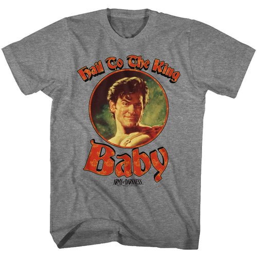 Graphite heather Army of Darkness t-shirt featuring Army of Darkness Regal Baby Ash design