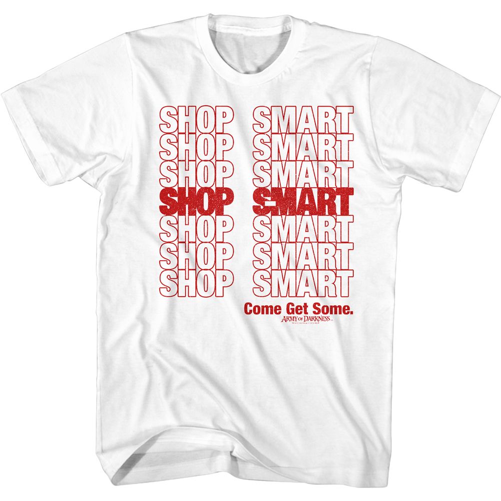 White Army of Darkness t-shirt featuring Army of Darkness S-Mart bag shopping design