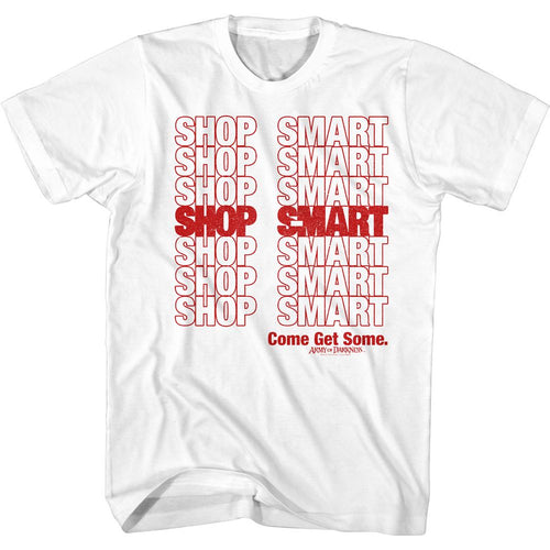 White Army of Darkness t-shirt featuring Army of Darkness S-Mart bag shopping design