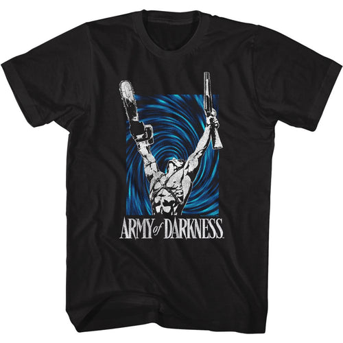 Black Army of Darkness t-shirt featuring Army of Darkness Ash And Portal time travel design