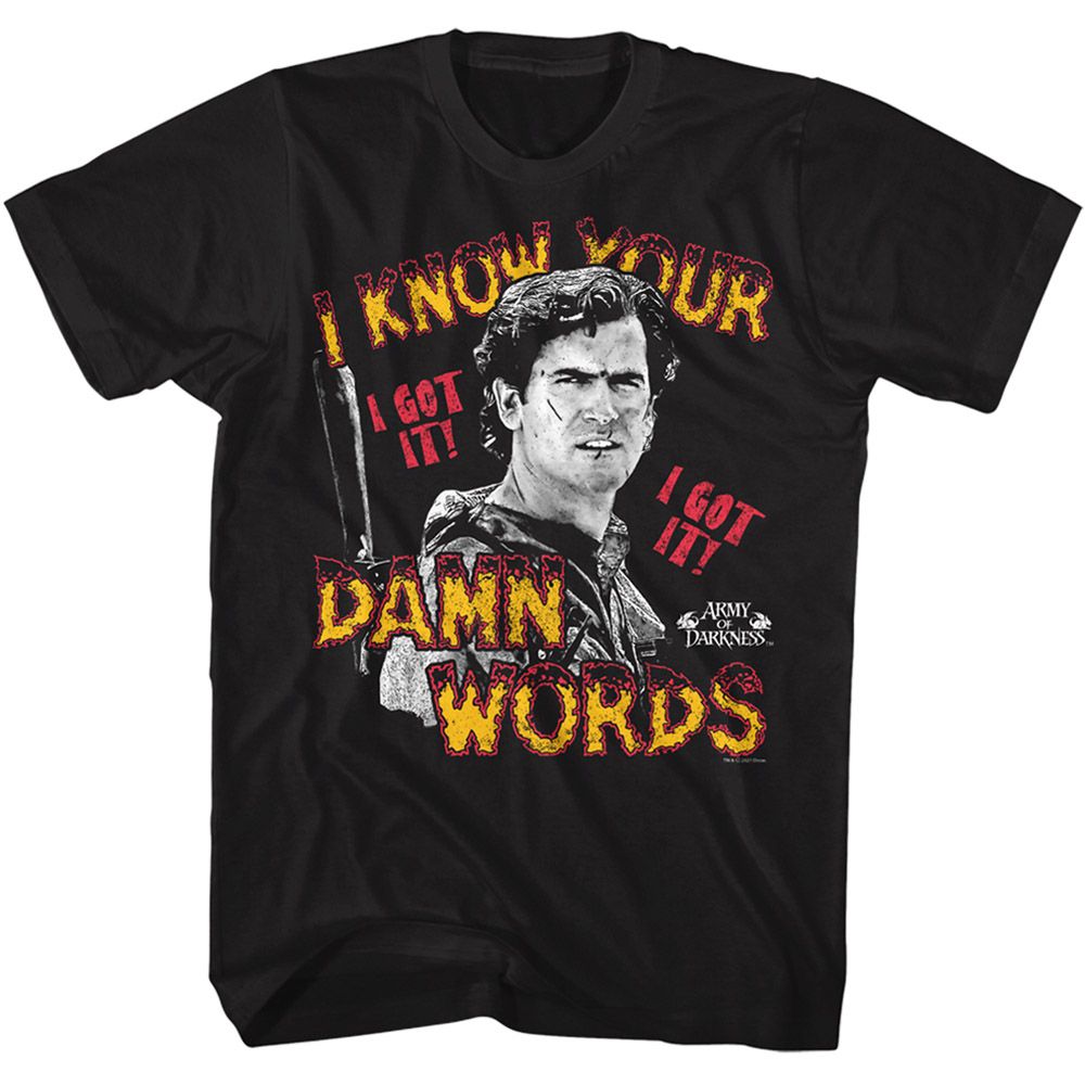 Black Army of Darkness t-shirt featuring Army of Darkness Klaatu Barada Nikto Know Your Words design