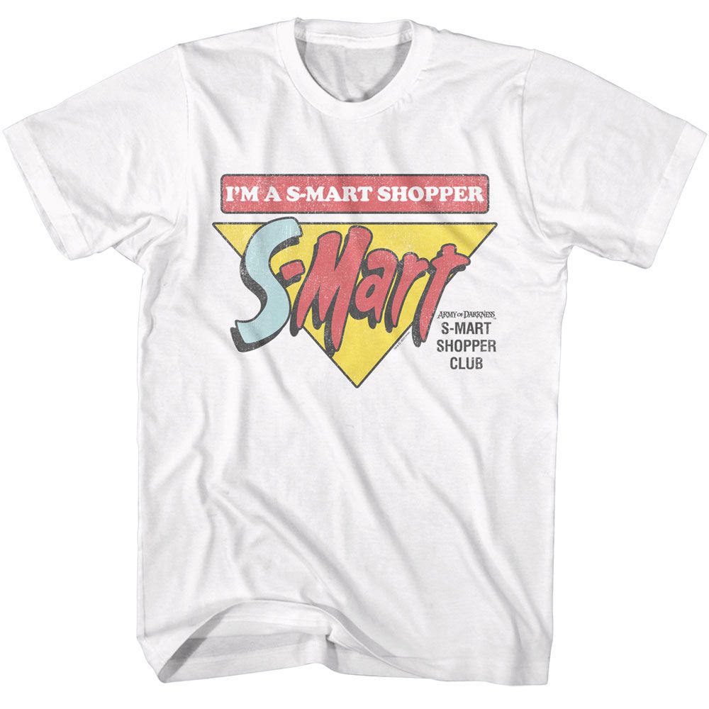 White Army of Darkness t-shirt featuring Army of Darkness AOD S-Mart Smart Shopper design
