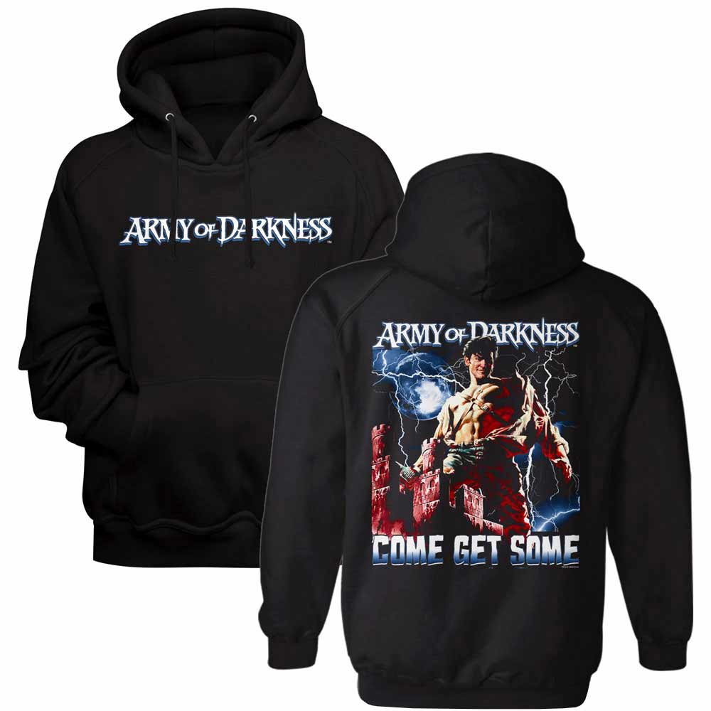 Black Army of Darkness pullover hoodie featuring a Come Get Some design