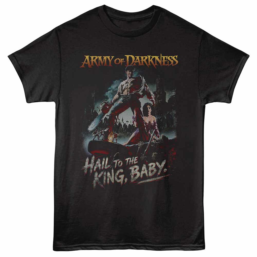 Black Army of Darkness t-shirt featuring a Hail to the King Baby Poster design