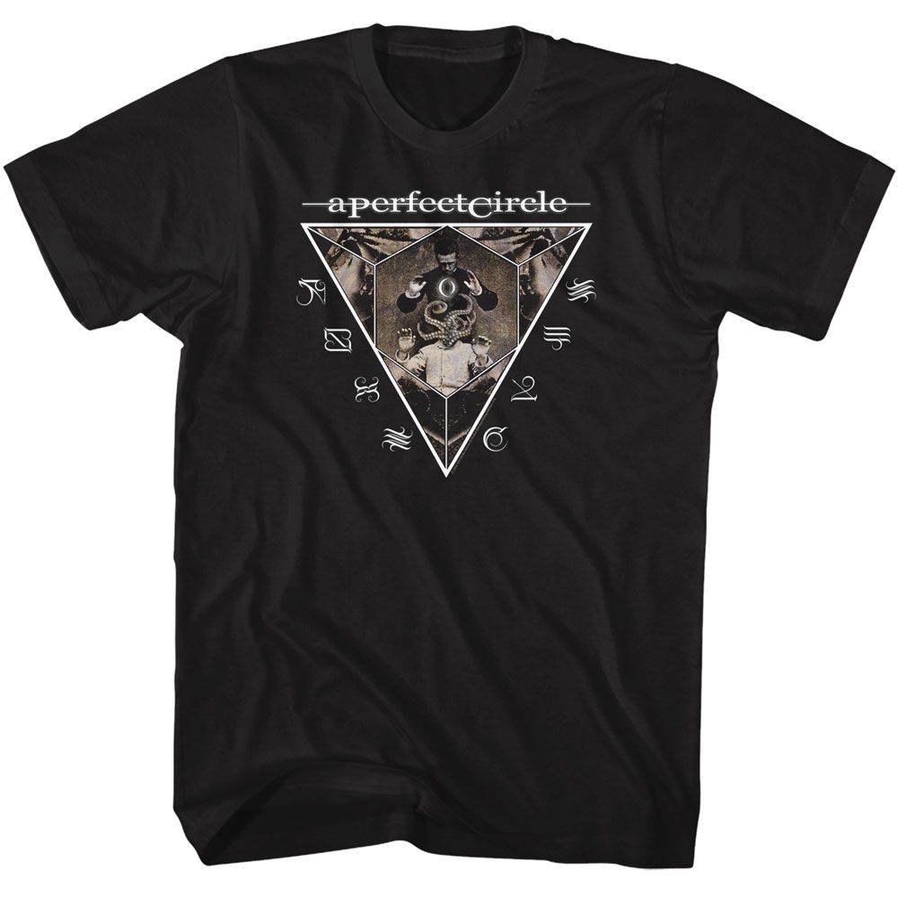 Black A Perfect Circle t-shirt featuring A Perfect Circle Arcane Triangle mystical design