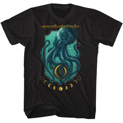 Black A Perfect Circle t-shirt featuring A Perfect Circle Octo Moon Phase design