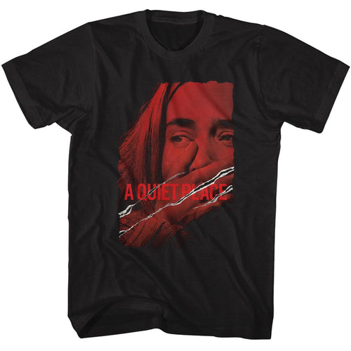 Black A Quiet Place t-shirt featuring A Quiet Place movie poster art with monster claw marks