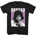 Black Aretha Franklin t-shirt featuring Aretha Franklin repeated name typography design