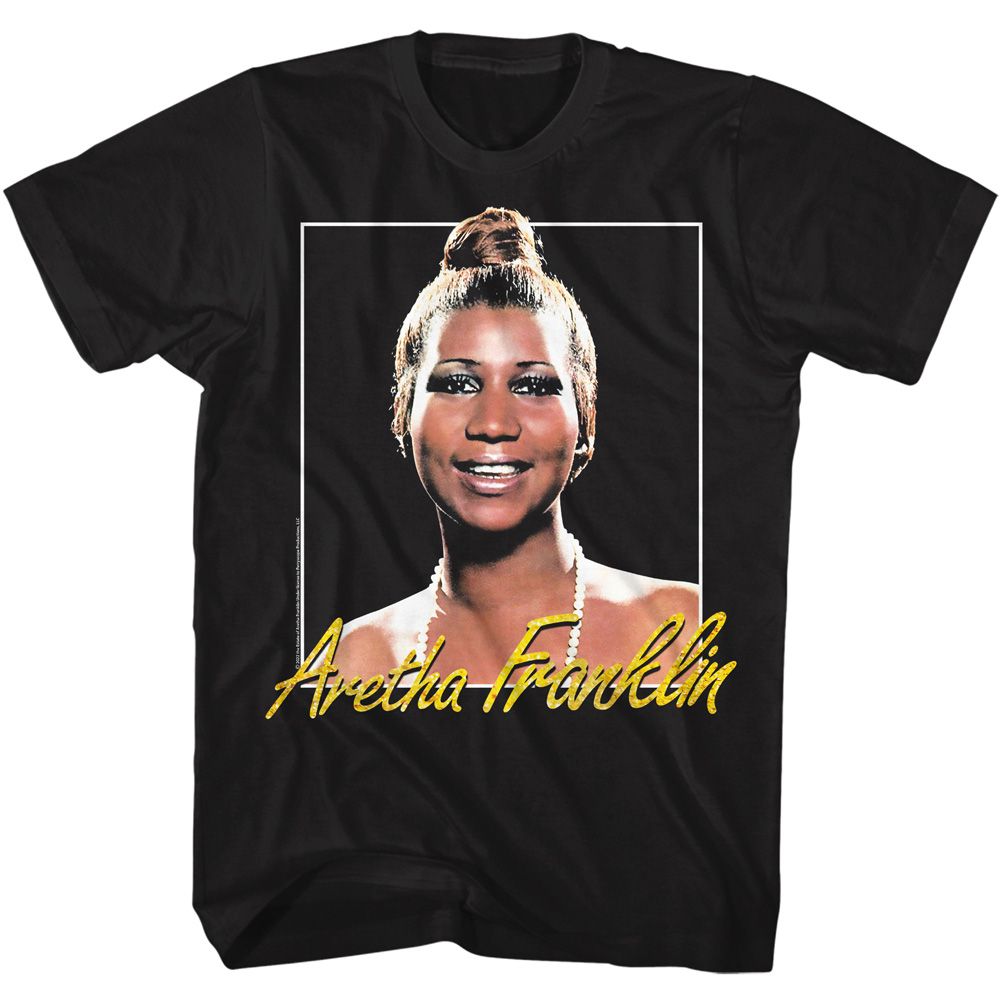 Black Aretha Franklin t-shirt featuring Aretha Franklin metallic signature design