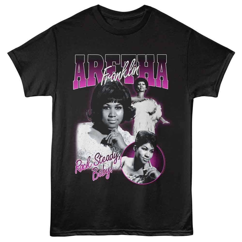 Black Aretha Franklin t-shirt featuring Aretha Franklin Rock Steady collage design
