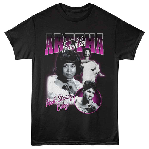 Black Aretha Franklin t-shirt featuring Aretha Franklin Rock Steady collage design