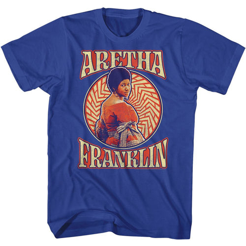 Royal blue Aretha Franklin t-shirt featuring Aretha Franklin Pattern Circle design