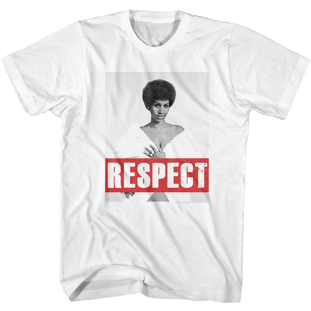 White Aretha Franklin t-shirt featuring Aretha Franklin Respect 1967 signature song design