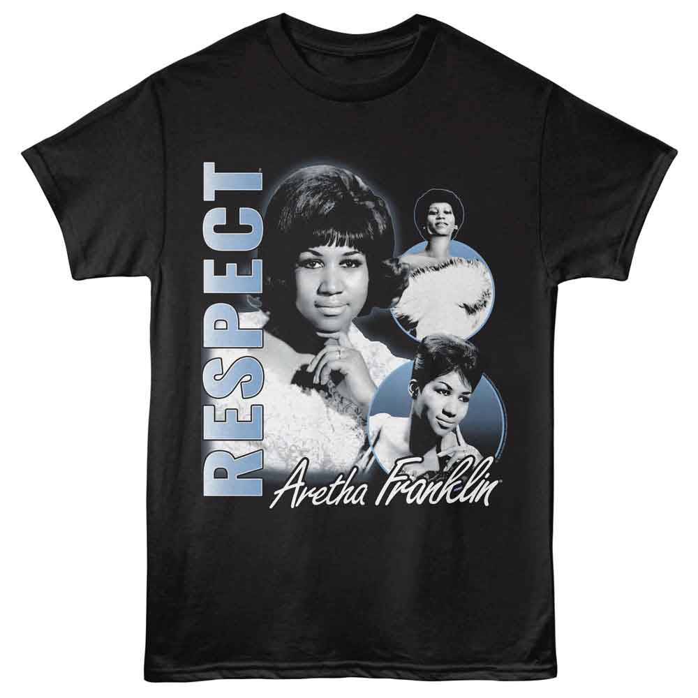 Black Aretha Franklin t-shirt featuring Aretha Franklin Find Out What It Means To Me Respect lyric design