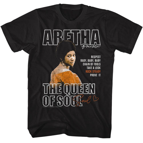Black Aretha Franklin t-shirt featuring Aretha Franklin Queen Of Soul title design