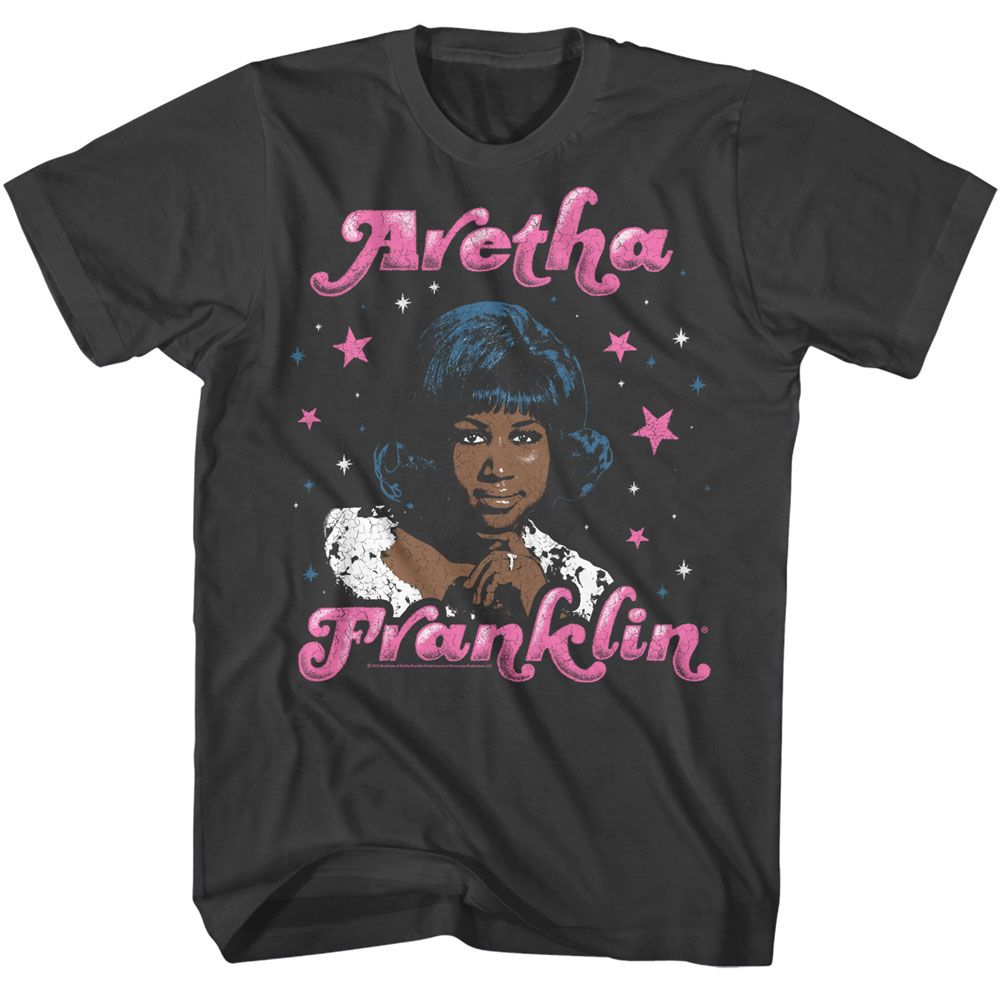 Smoke gray Aretha Franklin t-shirt featuring Aretha Franklin Stars design