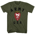 Military green US Army t-shirt featuring US Army Airborne paratrooper division design