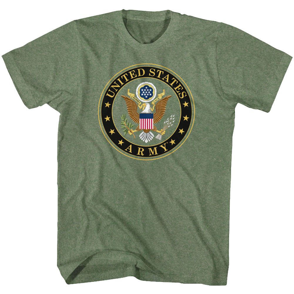 Military green heather US Army t-shirt featuring US Army Official Seal design
