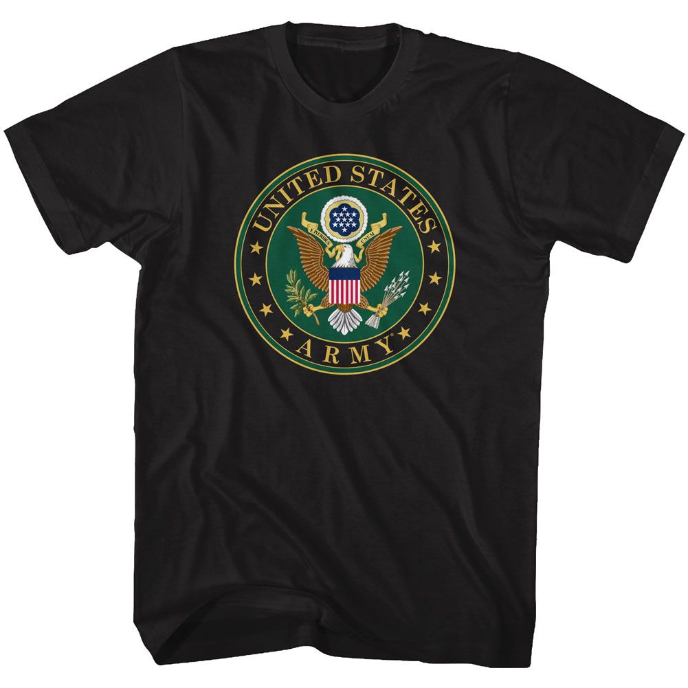 Black US Army t-shirt featuring US Army Official Seal design