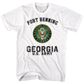 White US Army t-shirt featuring US Army Fort Benning Georgia training base design