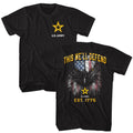 Black US Army t-shirt featuring US Army Well Defend front and back motto design