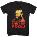 Black Mr. T t-shirt featuring Mr. T Shut Up Fool catchphrase design