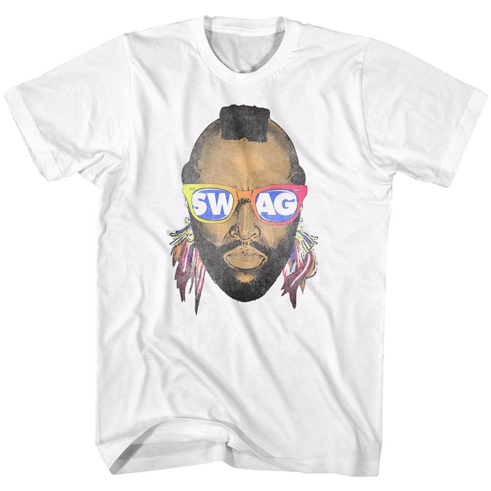 White Mr. T t-shirt featuring Mr. T Swag mohawk gold chains design