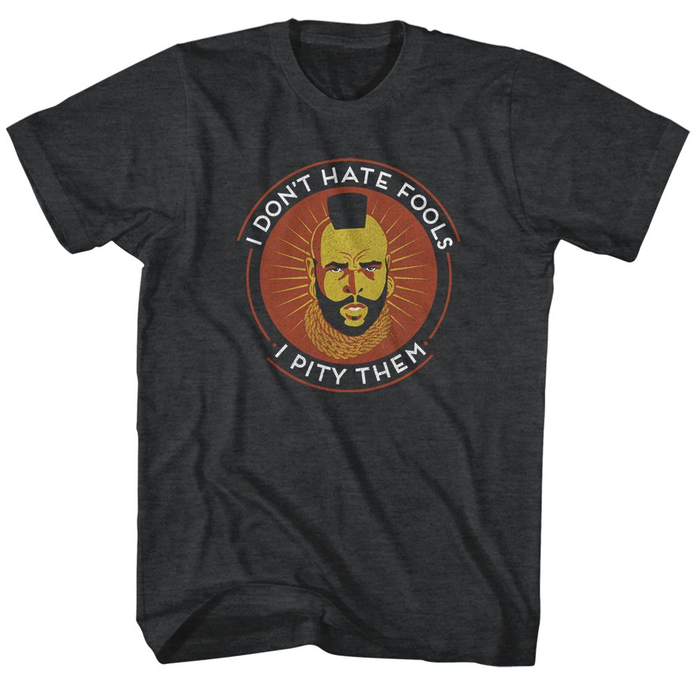 Black heather Mr. T t-shirt featuring Mr. T Tao of T philosophy design