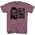 Vintage maroon heather Mr. T t-shirt featuring Mr. T Jibba Jabba Rocky III catchphrase design