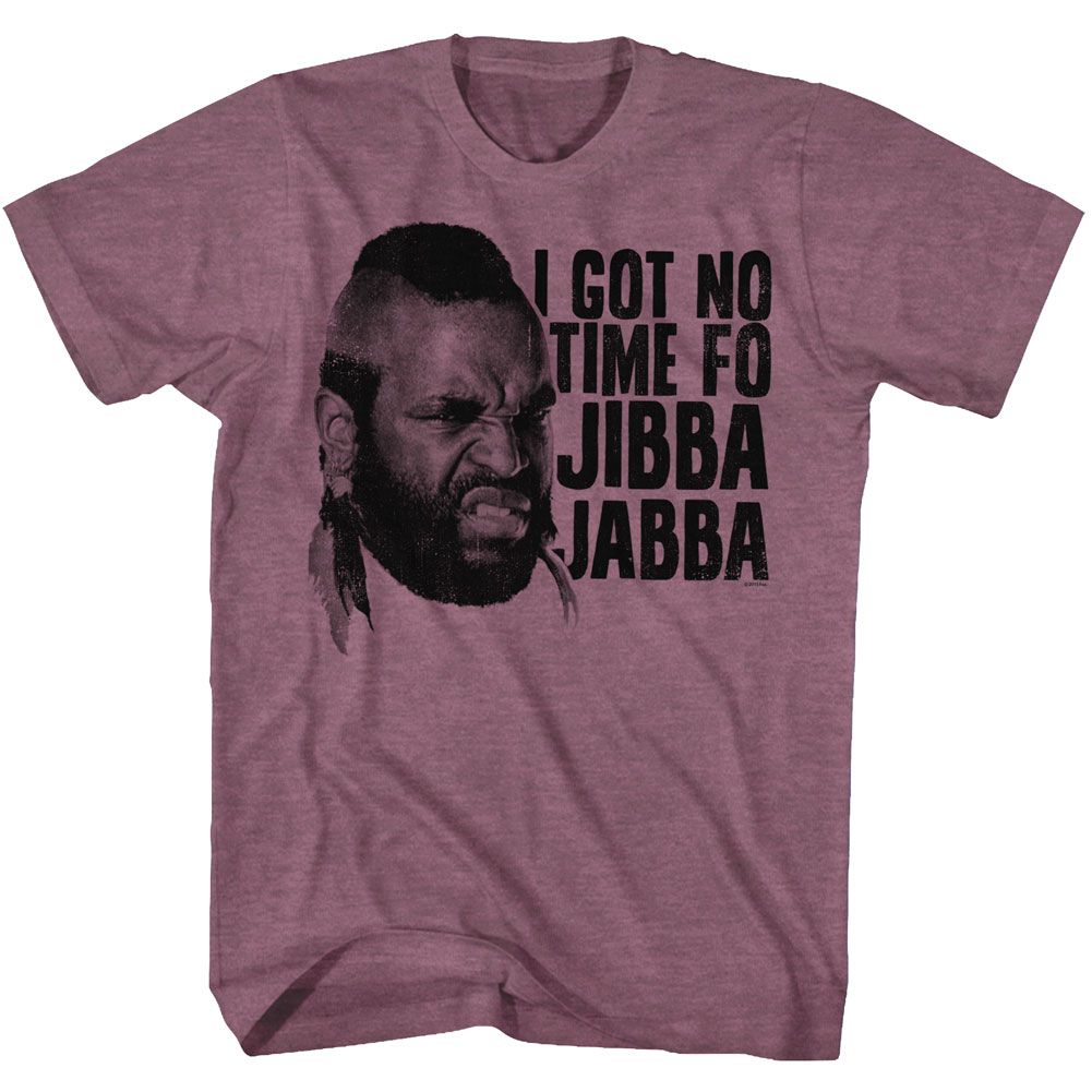 Vintage maroon heather Mr. T t-shirt featuring Mr. T Jibba Jabba Rocky III catchphrase design