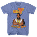 Light blue heather Mr. T t-shirt featuring Mr. T Pity The Fool catchphrase design