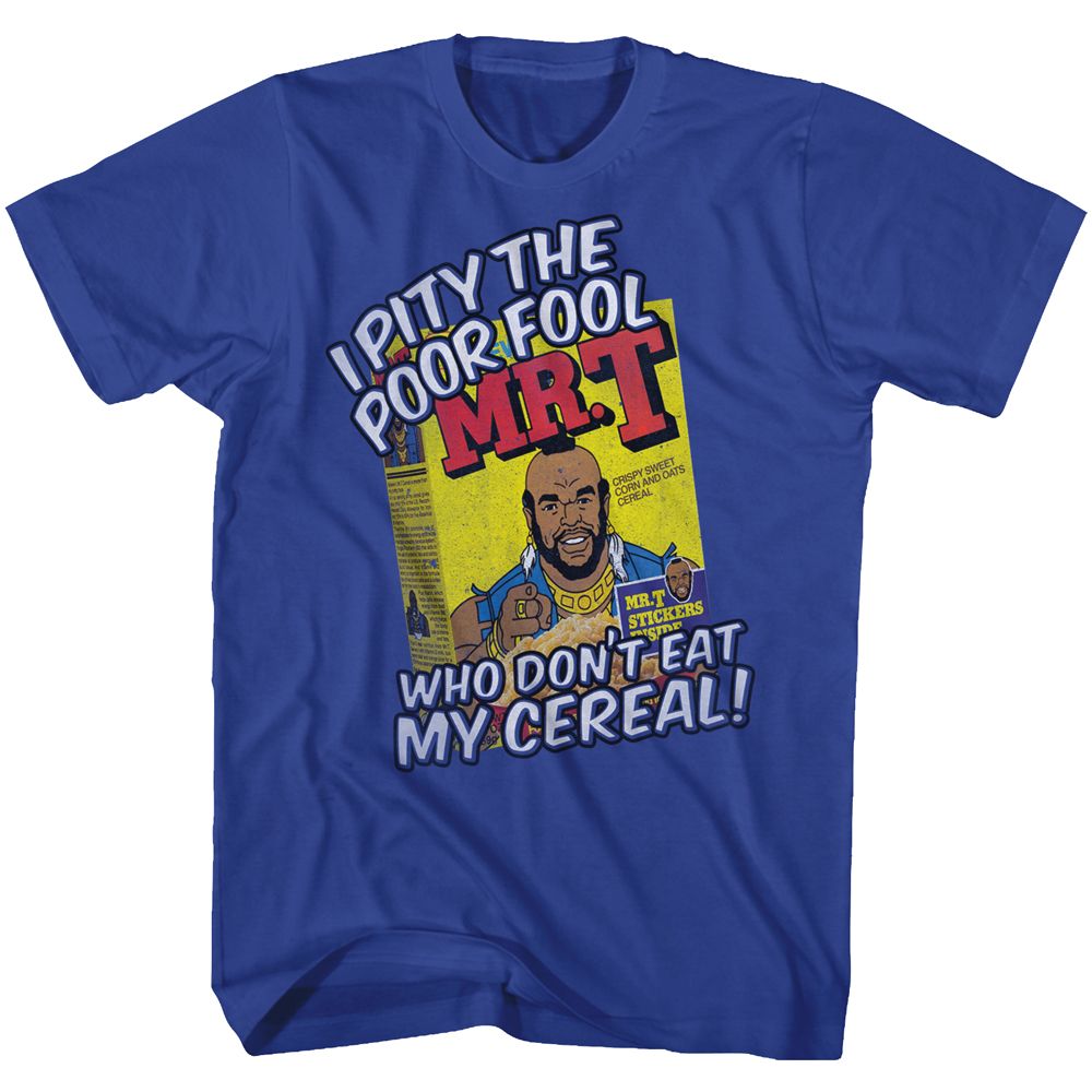 Royal blue Mr. T t-shirt featuring Mr. T Cereal Mr. T Cereal design